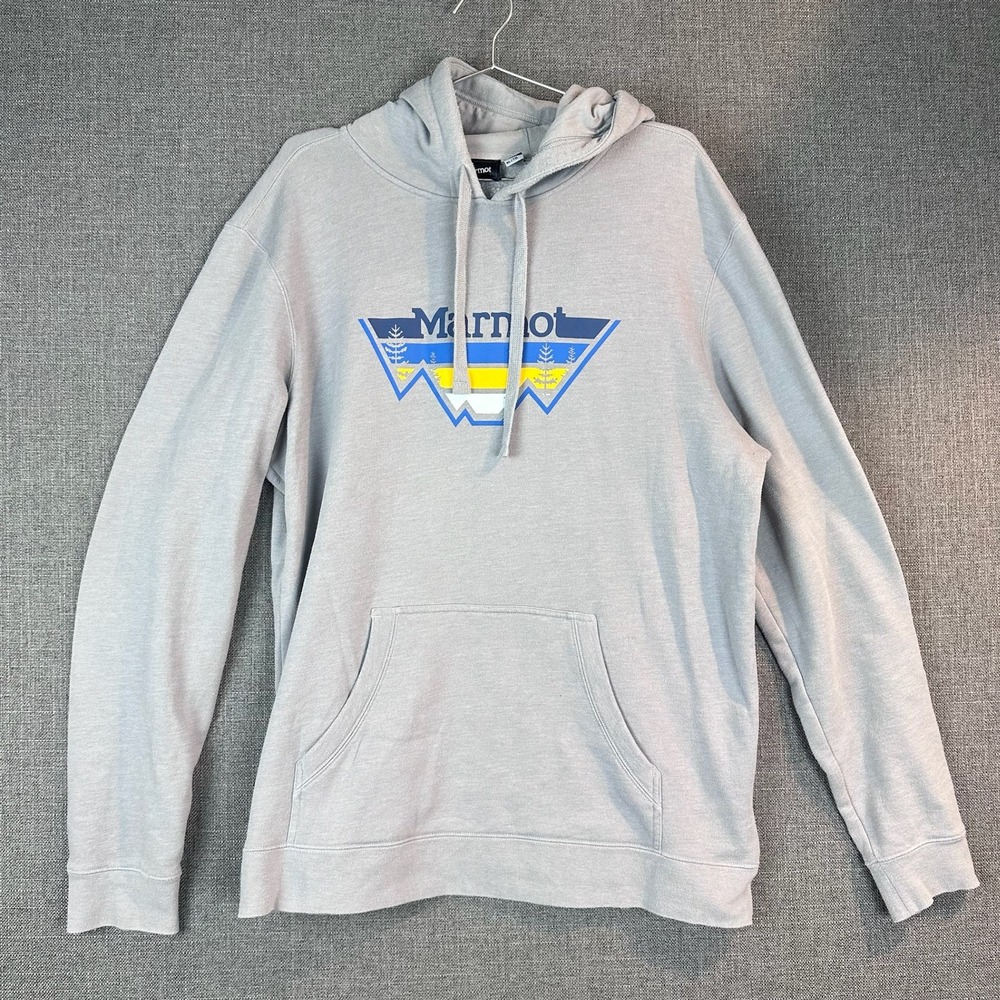 Marmot Gray Graphic Logo Hoodie XL/TG Pullover Hooded‎ Sweatshirt